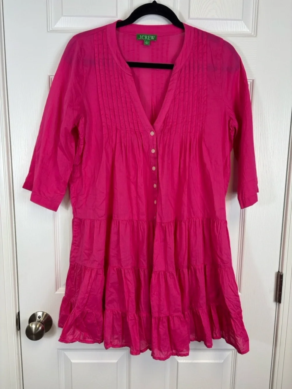J. Crew bright pink button front tiered cover up dress cotton voile sz sm